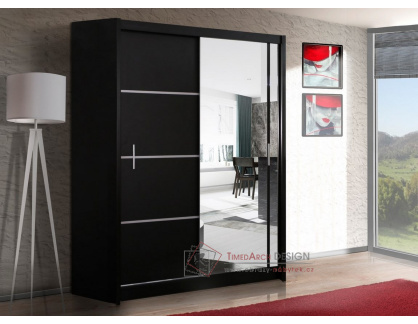 VISTA, šatní skříň s posuvnými dveřmi 150cm, černá / zrcadlo
