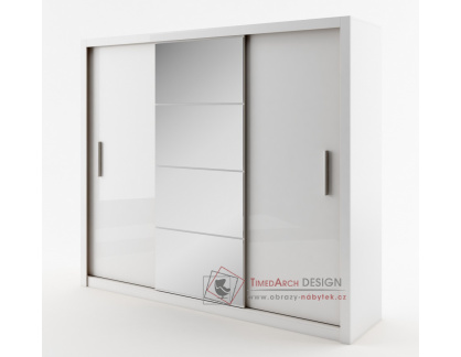 IDEA 01, šatní skříň s posuvnými dveřmi 250cm, bílá / zrcadlo