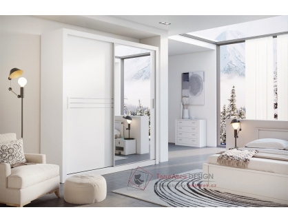 IDEA 12, šatní skříň s posuvnými dveřmi 203cm, bílá / zrcadlo