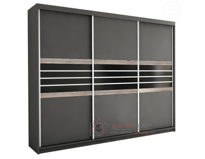 TURYN, šatní skříň s posuvnými dveřmi 250cm, láva / černá