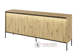 IPOLIS, komoda 4-dveřová 193cm, černá / dub artisan