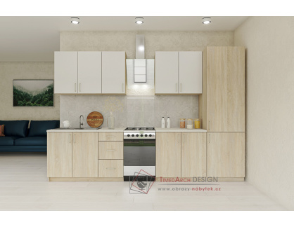 MODENA, kuchyňská linka 260cm, dub sonoma / bílá