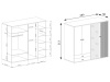 BARBUS, šatní skříň 4-dveřová se 2-ma zásuvkami 200cm, dub artisan / černá / zrcadlo