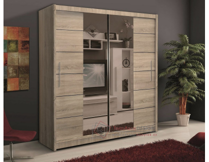 LIZBONA 2, šatní skříň s posuvnými dveřmi 203cm, dub sonoma / zcadla