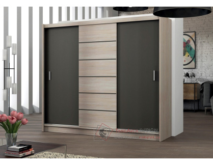 SEWILLA, šatní skříň s posuvnými dveřmi 250cm, dub sonoma / láva