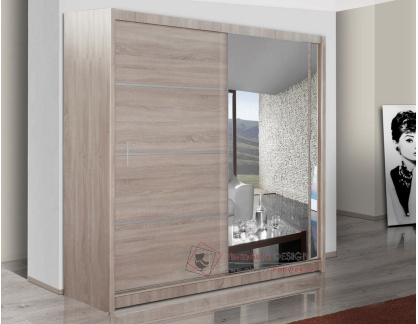 VISTA, šatní skříň s posuvnými dveřmi 180cm, dub sonoma / zrcadlo