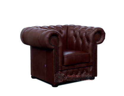 CHESTERFIELD LORD, čalouněné křeslo, kůže hnědá