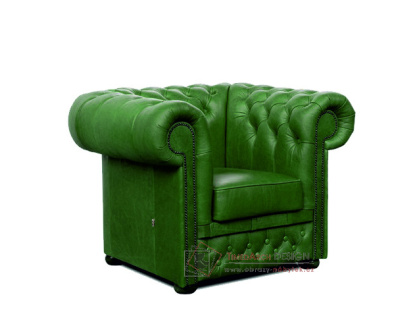 CHESTERFIELD LORD, čalouněné křeslo, kůže zelená