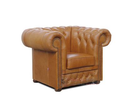 CHESTERFIELD LORD, čalouněné křeslo, kůže koňak