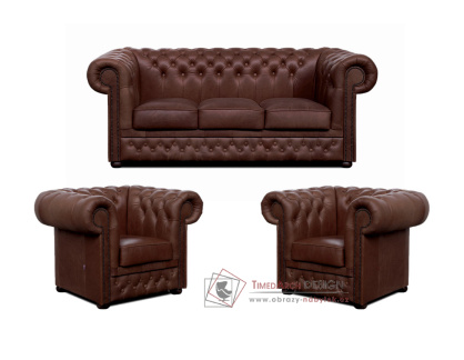 CHESTERFIELD LORD, sedací souprava 3+1+1, kůže hnědá