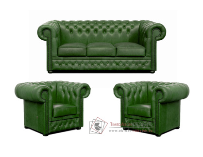 CHESTERFIELD LORD, sedací souprava 3+1+1, kůže zelená