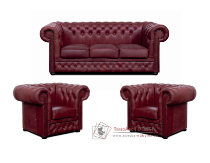 CHESTERFIELD LORD, sedací souprava 3+1+1, kůže bordó