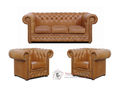 CHESTERFIELD LORD, sedací souprava 3+1+1, kůže koňak