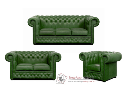 CHESTERFIELD LORD, sedací souprava 3+2+1, kůže zelená