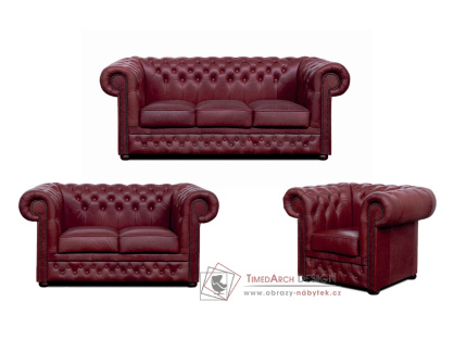 CHESTERFIELD LORD, sedací souprava 3+2+1, kůže bordó