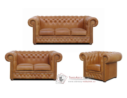CHESTERFIELD LORD, sedací souprava 3+2+1, kůže koňak