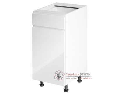 AURORA, dolní kuchyňská skříňka D40S1 - levá, bílá / bílý lesk