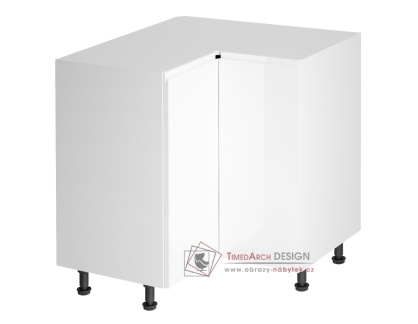 AURORA, dolní rohová skříňka D90N, bílá / bílý lesk