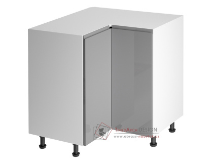 AURORA, dolní rohová skříňka D90N, bílá / šedý lesk
