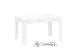LINDY, jídelní stůl rozkládací 135-184x86cm, bílá / bílý lesk