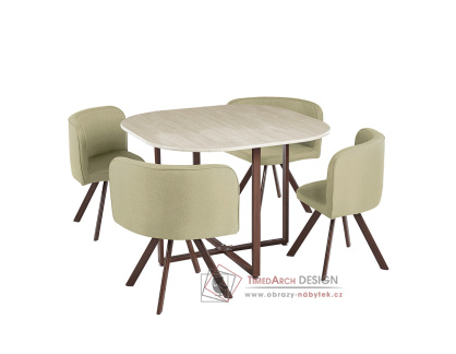 BEVIS NEW, jídelní set 1+4, hnědá / dub / látka světle hnědá