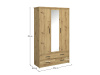 AIRON, šatní skříň 3-dveřová se 4-mi zásuvkami 128cm, dub artisan / zrcadlo