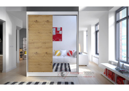 CAMILA I, šatní skříň s posuvnými dveřmi 150cm, bílá / dub artisan / zrcadlo