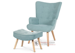 AK-302 BLUE2, křeslo - ušák s podnožkou, přírodní / látka světle modrá