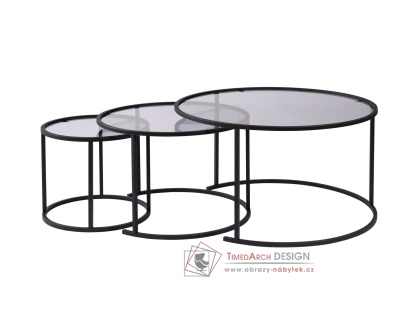 AURUM, konferenční stolek 80+60+42cm - sada 3ks, černá / čiré sklo