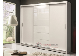 MALIBU, šatní skříň s posuvnými dveřmi 250cm, bílá / bílé sklo