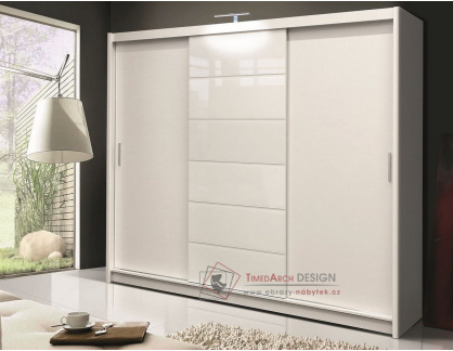 MALIBU, šatní skříň s posuvnými dveřmi 250cm, bílá / bílé sklo