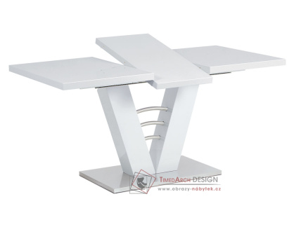 HT-510 WT, jídelní stůl rozkládací 120-160x80cm, broušený nerez / bílý lesk
