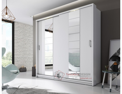 ARTI 14, šatní skříň s posuvnými dveřmi 220cm, bílá / zrcadla
