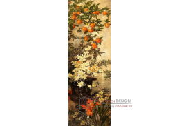 D-9917 Hermine Freiin von Preuschen - Kvetoucí oranžové větvičky a azalky v bronzové váze