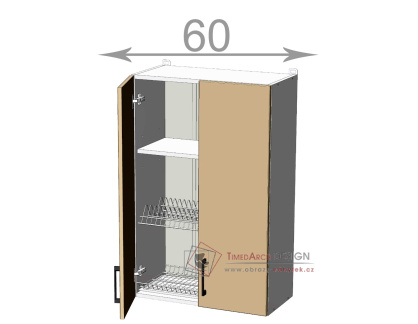 horní vysoká skříňka s odkapávačem š.60, v.92, Kaiser WD6092, bílá/cappuccino lesk