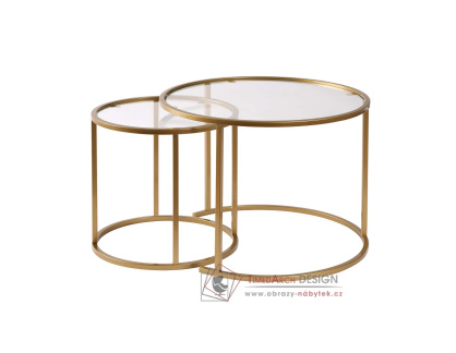 AURUM, konferenční stolek 60+42cm - sada 2ks, zlatá / čiré sklo