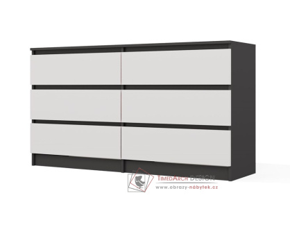 MALVÍNA M6, komoda se 6-ti zásuvkami 138-40cm, antracit / bílá
