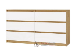 MALVÍNA M6, komoda se 6-ti zásuvkami 138-40cm, dub artisan / bílá