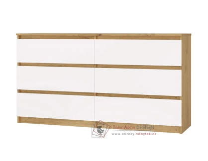 MALVÍNA M6, komoda se 6-ti zásuvkami 138-40cm, dub artisan / bílá