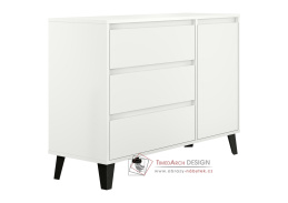 BOGAN NEW, komoda 1-dveřová se 3-mi zásuvkami, černá / bílá