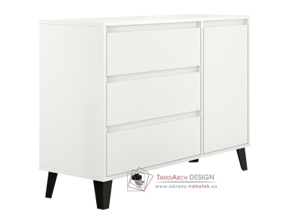 BOGAN NEW, komoda 1-dveřová se 3-mi zásuvkami, černá / bílá
