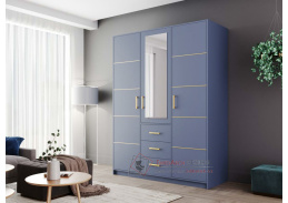 BASILIO D3, šatní skříň 3-dveřová se 3-mi zásuvkami 147cm, modrá / zrcadlo