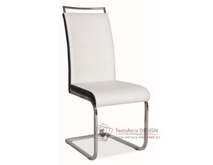 H-441, jídelní čalouněná židle, chrom / ekokůže bílá + černá