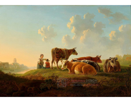 DDSO-1222 Jacob van Strij - Dva pastevci s dobytkem u řeky nedaleko Dordrechtu