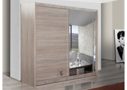 VISTA, šatní skříň s posuvnými dveřmi 203cm, dub sonoma / zrcadlo