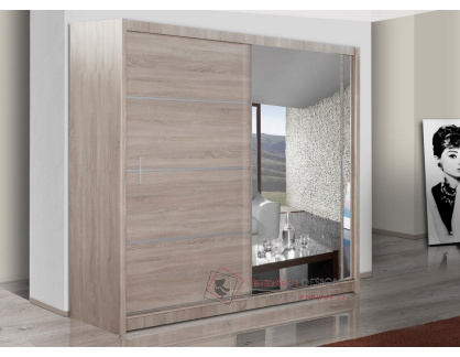 VISTA, šatní skříň s posuvnými dveřmi 203cm, dub sonoma / zrcadlo