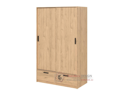 LINCOLN, šatní skříň s posuvnými dveřmi se 2-mi zásuvkami 121cm, jackson hickory