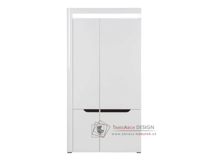 IRMA IM09, šatní skříň 2-dveřová s LED osvětlením, bílá / vysoký lesk bílý