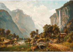 A-7504 Johann Joseph Jansen - Pohled na Lauterbrunnen a vodopády Staubbach ve Švýcarsku