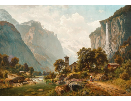 A-7504 Johann Joseph Jansen - Pohled na Lauterbrunnen a vodopády Staubbach ve Švýcarsku